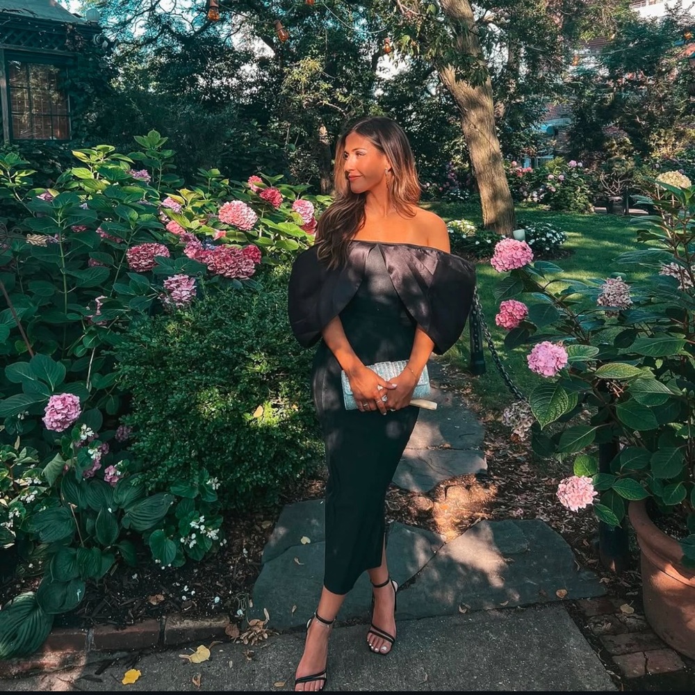 ASOS black dress with dramatic sleeves